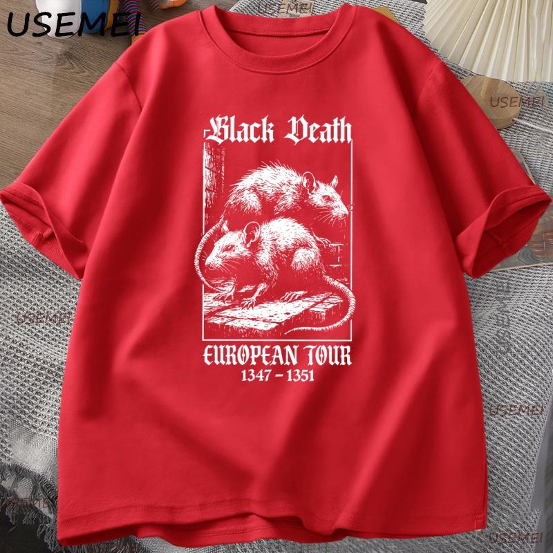 Black Death European Tour Tshirt Vintage Graphic T Shirts Gothic Rat Dark Art Tshirt Casual Short Sleeve Cotton Unisex Clothes XL