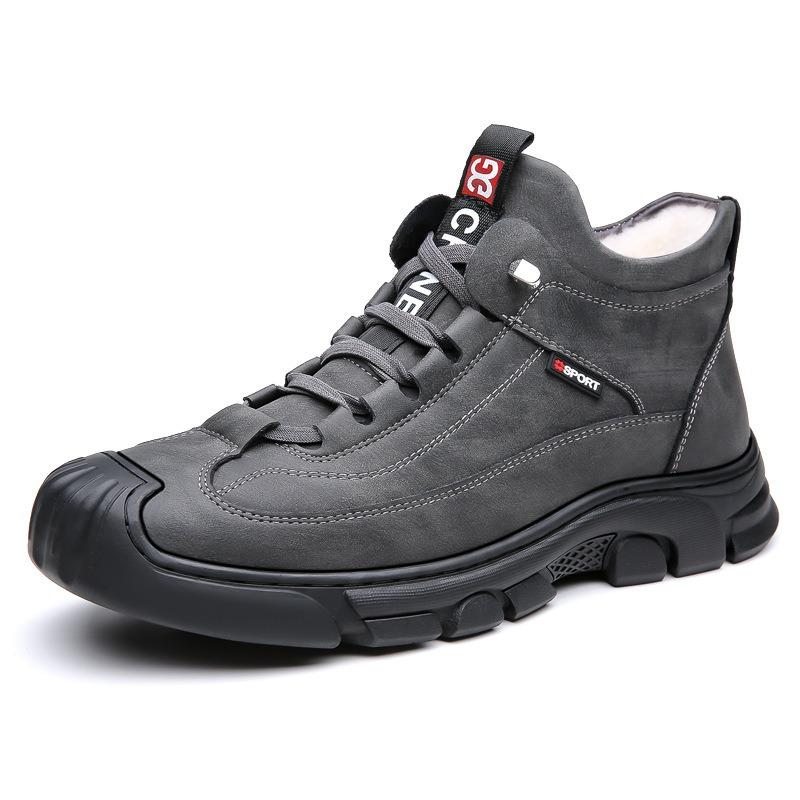 Cotton Shoes Men's Winter High-top Outdoor Mountaineering Waterproof and Non-slip Fur Integrated Snow Boots Men's Velvet Warm Cotton Shoes