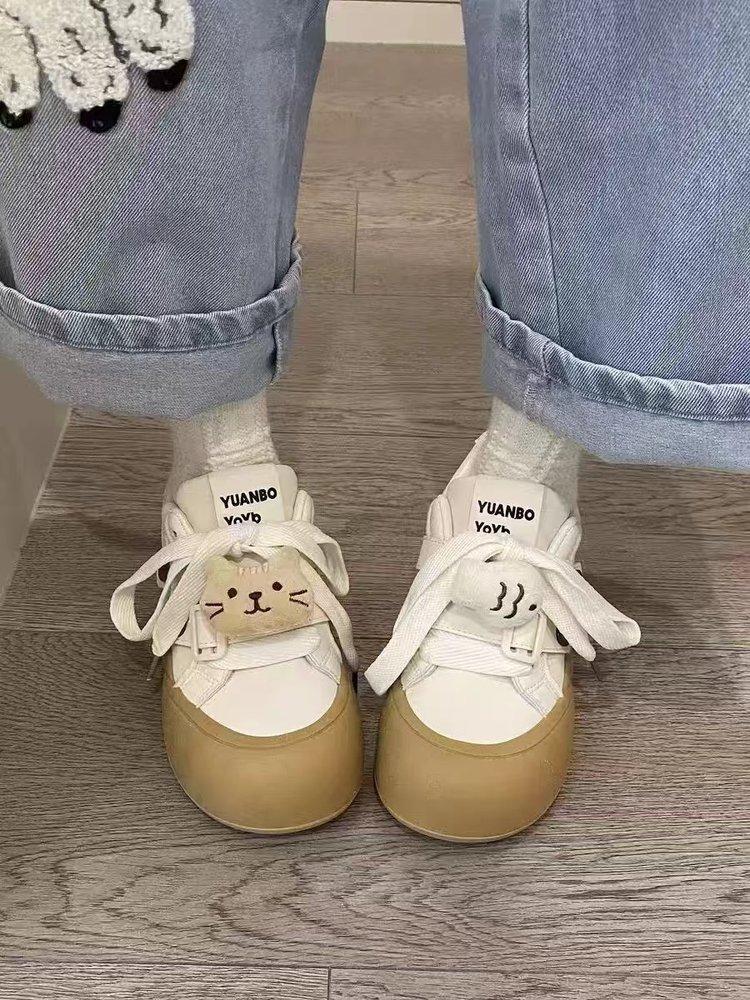 

Guochao нишевая уродливая милая обувь с большой головой из слоеного хлеба женская новинка 2024 года на платформе универсальная студенческая обувь для сноуборда 40