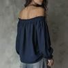 Women's Off-Shoulder Puff Sleeve Blouse with Elastic Neckline and Design Long Sleeve Fashion Top