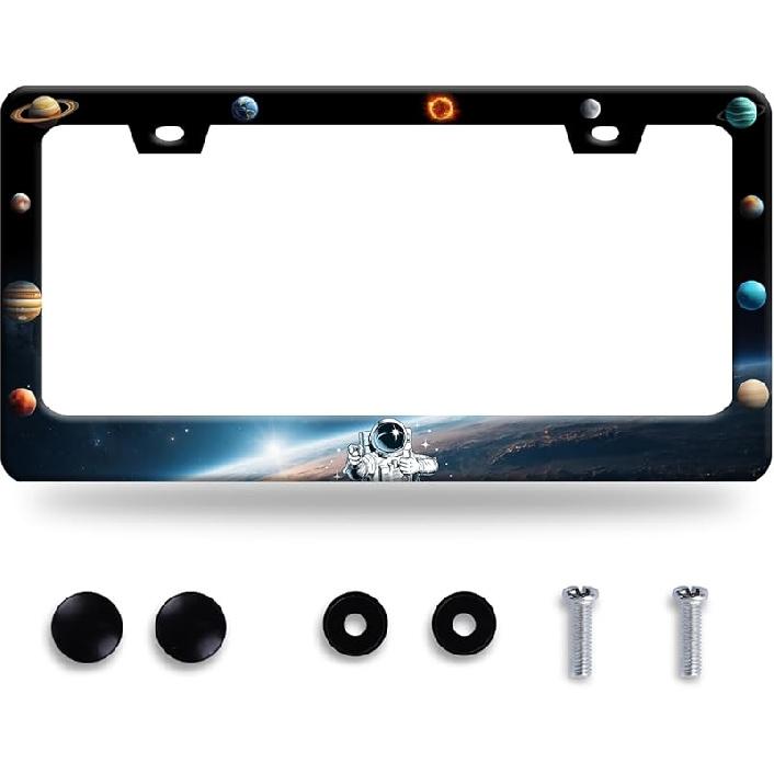 Grey Black American Flag License Plate Frame Vintage USA Flag License Plate Stainless Steel Funny License Plate Holder Patriotic Car Accessory Car