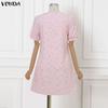 VONDA Summer Women Short Sleeve Floral Print Casual Mini Short Dress