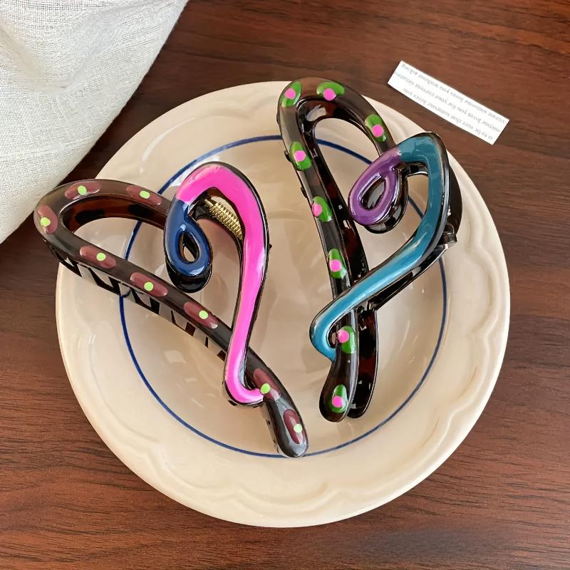 [1pc Hair Claw Clips] 1pc Elegant Heart-Shaped Hair Claw Clips, Simple Oil-Drip Color | Strong Grip Shark Clip for Women's Daily Wear, Comfortable