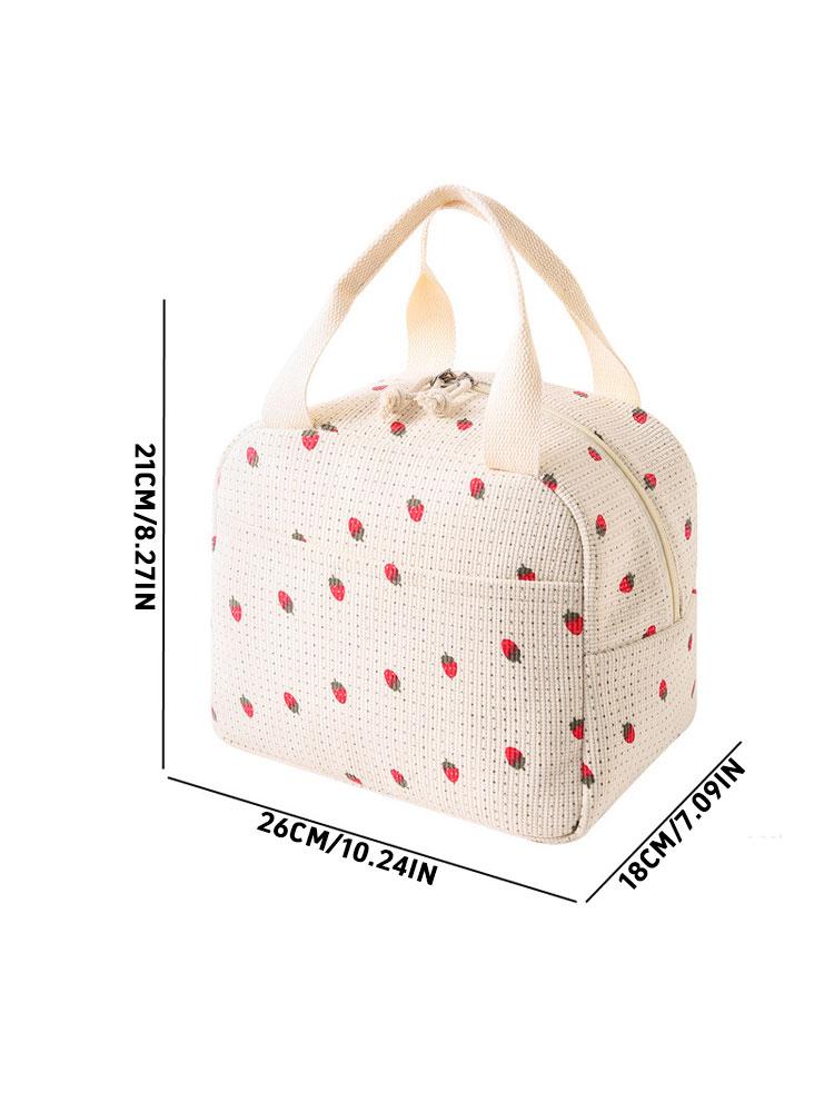 1PC Autumn and Winter Lunch Bag, Portable Hand-held Insulated Bento Bag, Corduroy Strawberry Meal Bag, Ice Pack