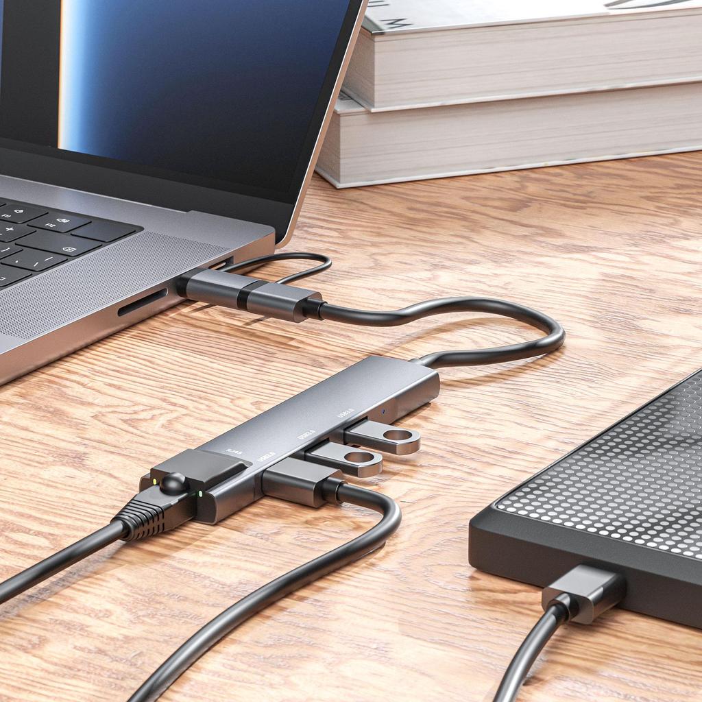 USB 3.0 Docking Station with Gigabit Ethernet, Type-C Network Card, Wired HUB Splitter