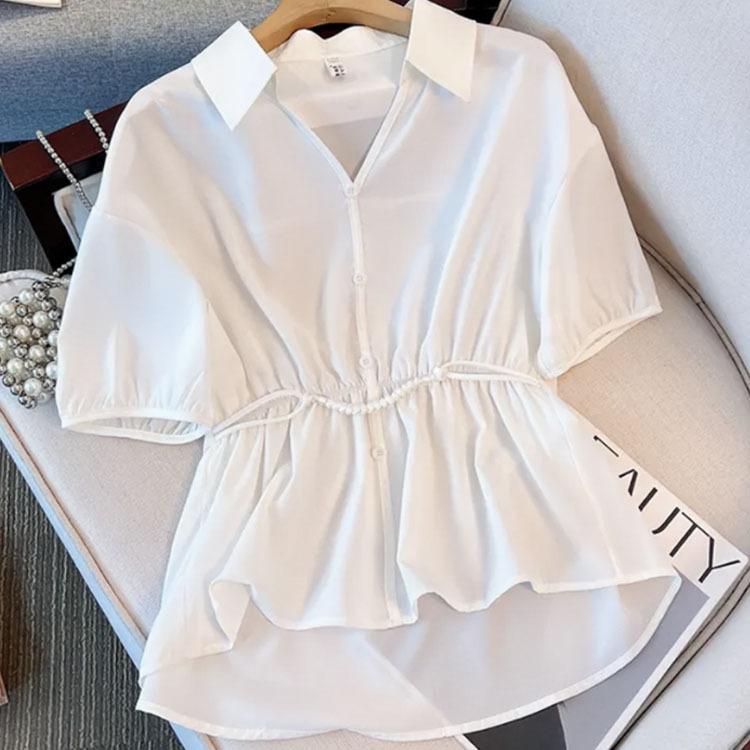 YYFS Dámská móda Ležérní Léto Jaro Jednobarevný potisk Halenky a košile s krátkým rukávem a výstřihem do V