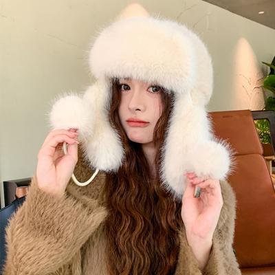 Nová podzimní a zimní čepice pro ženy Imitace norkového plyše Klobouk Lei Feng pro zimní ochranu obličeje a jízdu Zesílená teplá a chladuvzdorná čepice
