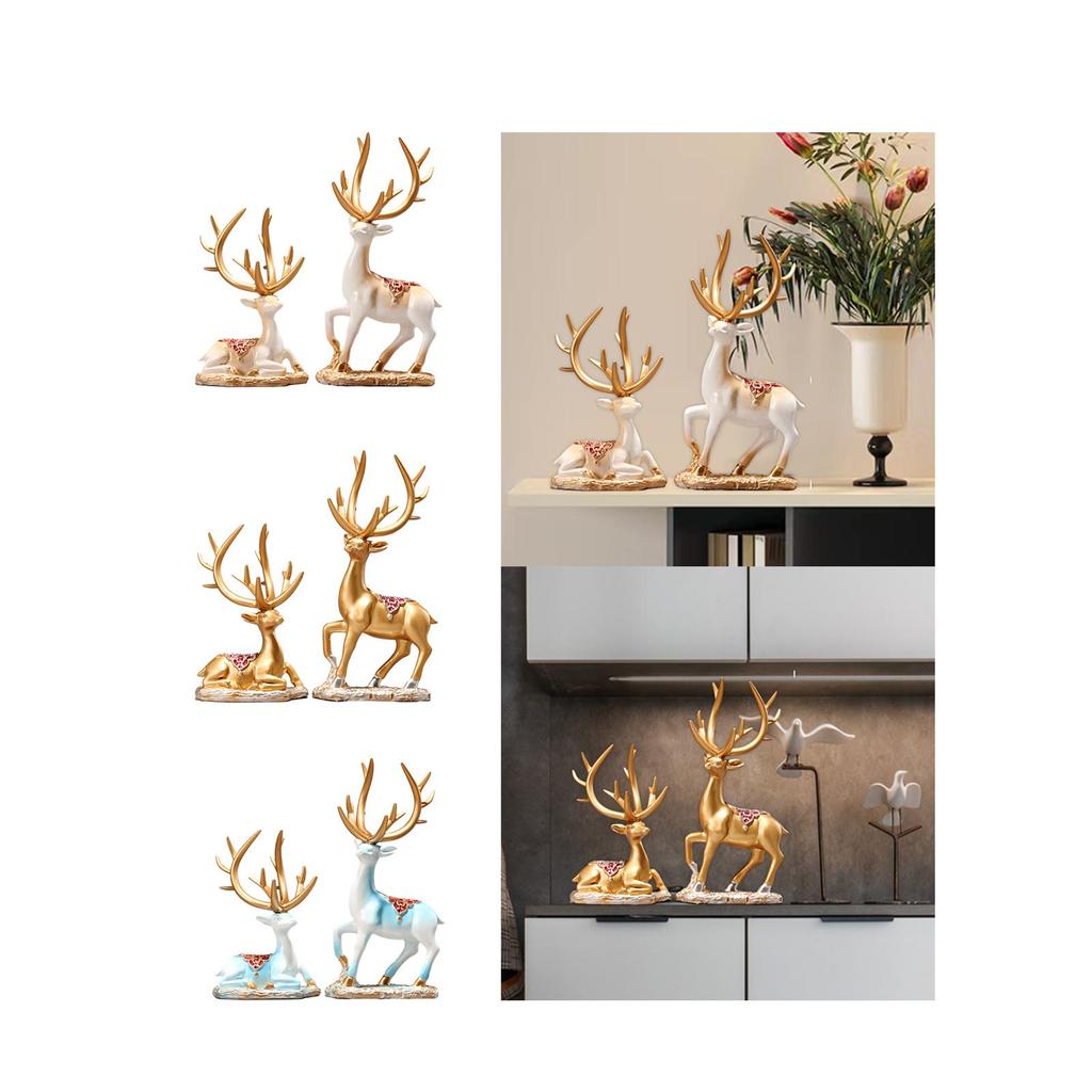 2Pcs Reindeer Sculpture Ornament Valentine's Day Deer Figurine Elk Resin Statue for Desktop Home Bookshelf Livingroom Bedroom