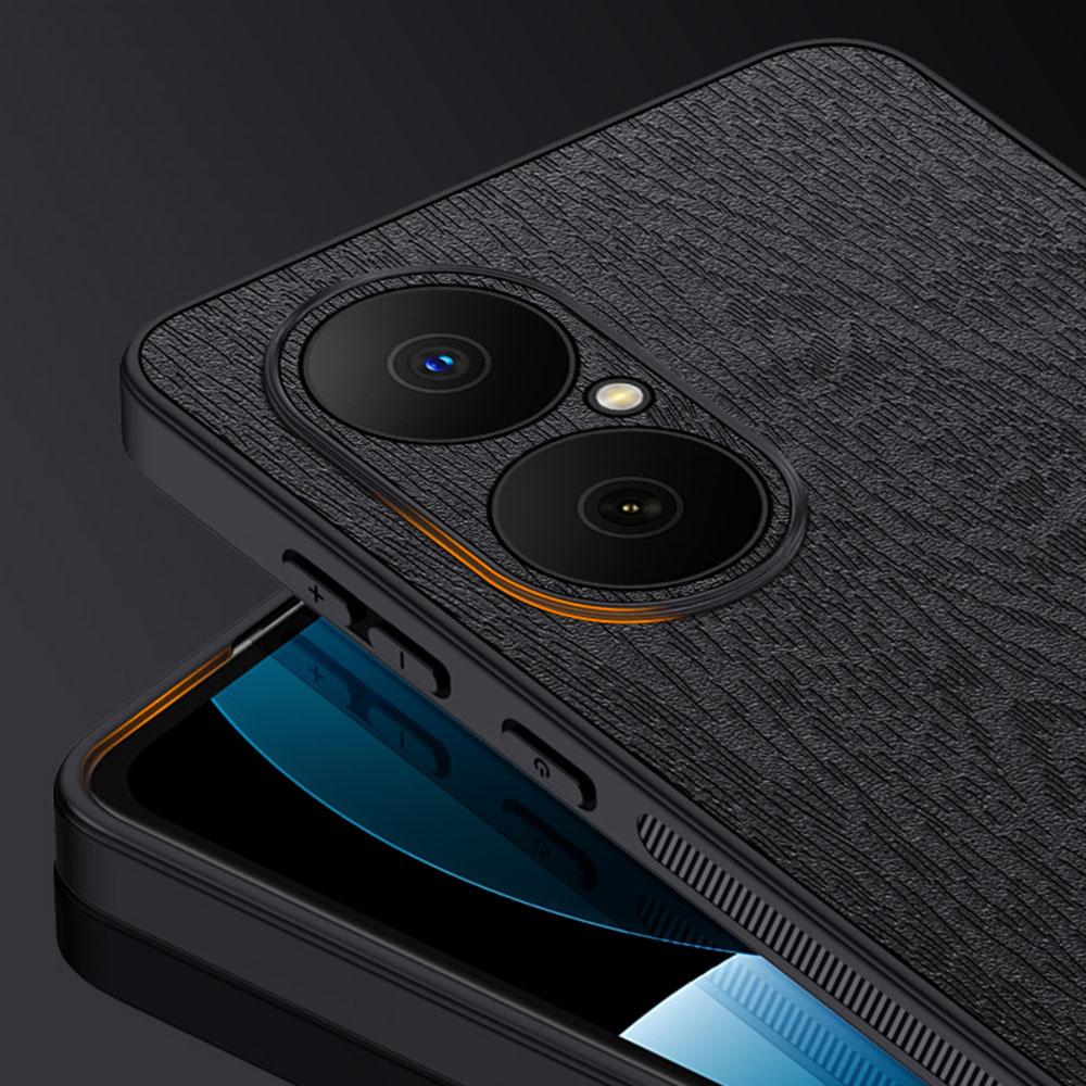 For Huawei Enjoy 80 Case Wood Texture PU Leather Coated PC TPU Phone Cover