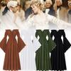 Bare Boat Neck Shoulder Ruffled Long Sleeves Renaissance Maxi Dress Cosplay Set