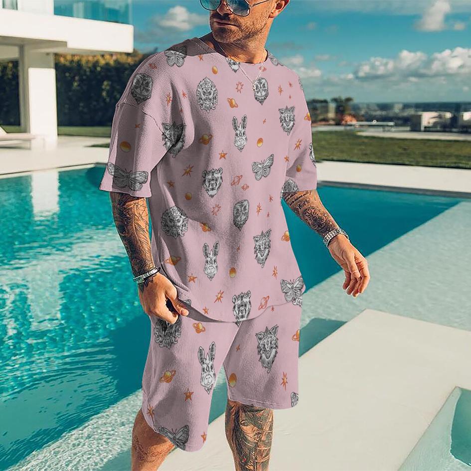 Sommer Herren T-Shirt Shorts Jogginganzug Persönlichkeit 3D Gedruckt Übergroß Herren Kleidung Outfits O-Ausschnitt Lässig Trainingsanzug 2-teiliges Set