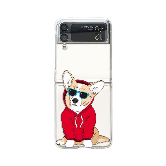 For Samsung Galaxy Z Flip 4 3 Case Cartoon Dog Painted Transparent Shockproof Hard Back Cover For Samsung Z Flip4 Zflip3 5g Case