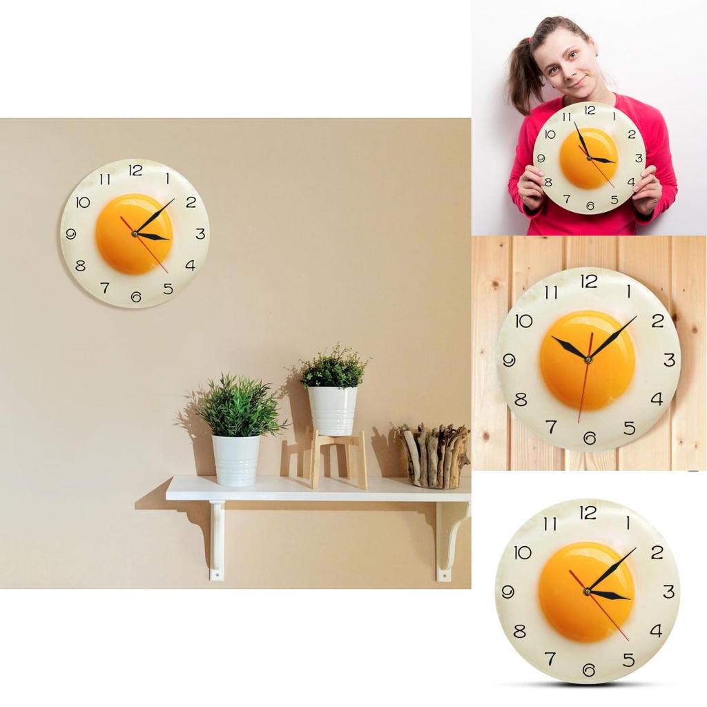 Digitale geräuschlose Quarz-Wanduhr Spiegelei mit Acrylrahmen für Küchendekor