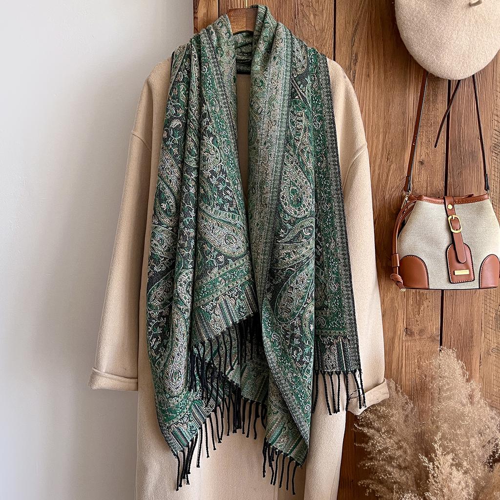 Winter  National Style Paisley Design Thick Pashmina Warm Shawl Long Tassel Print Scarf Women Keep Warm Poncho Stoles