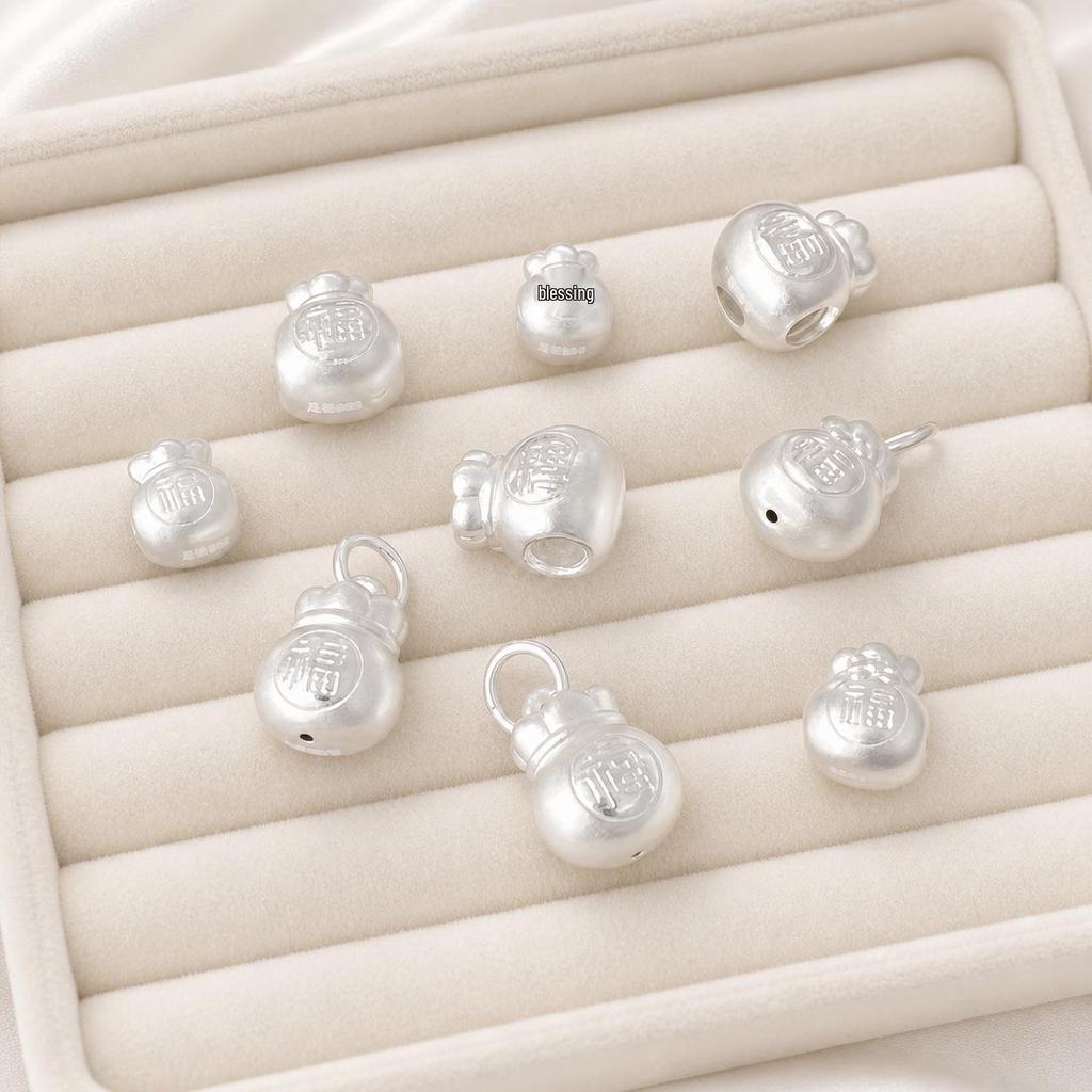 Sterling Silver 'Fu' Money Bag Pendant for Wealth & Luck - Bead for DIY Bracelets