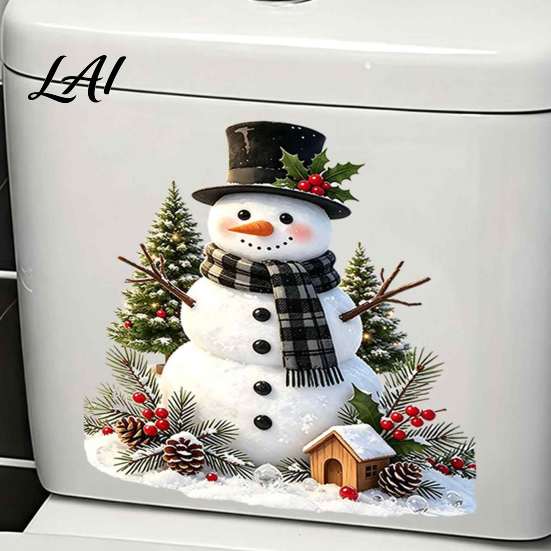 Seasonal Toilet Sticker Christmas Snowman Wreath Sticker Peel And Stick Bathroom Decor Decal Decal Removable Waterproof Lid Wall for Holiday