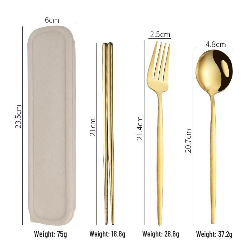 Stainless Steel Portable Tableware Set: Chopsticks, Spoon, Fork - Customizable Student/Outdoor Gift with Logo.