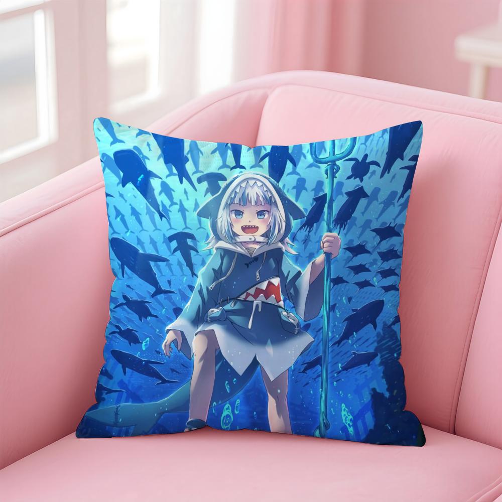 Hololive EN Gawr GuraG Cushion Cover Pillow Case Soft Skin Friendly Fabric  Concealed Zipper