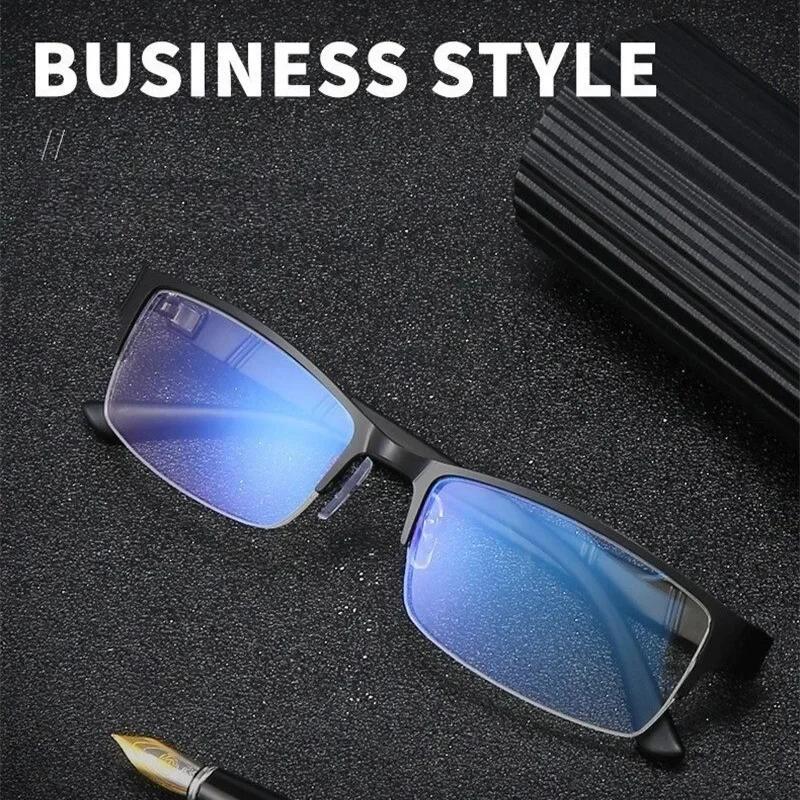 Men Half-Frame Anti Blue Presbyopia Glasses Small Square Frame Business Style Male Eyeglasses Classic Popular Metal Eyeglasses
