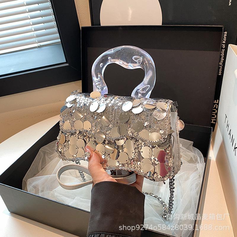 Premium Texture Dinner Casual Small Bag Women's 2025 New Popular Versatile Sequin Bag Hand Shoulder Chain Bag