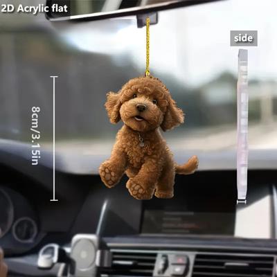 2D Teddy Bear Dog Pendant for Car Mirrors and Keychains. A Creative Holiday Accessory.