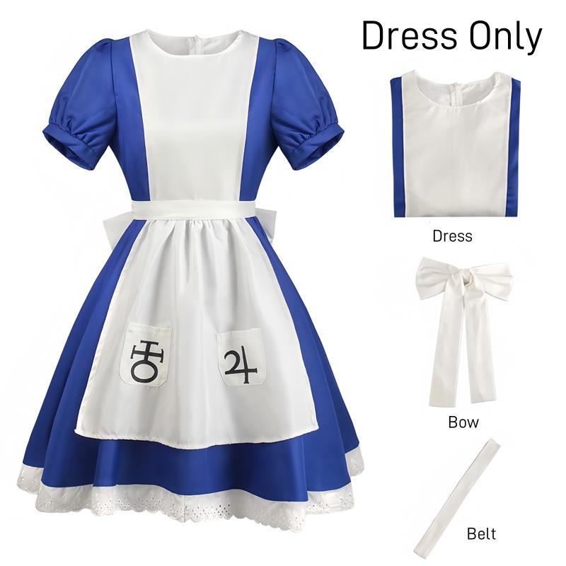Costume Cosplay Alice Madness di Halloween e Vestito con Grembiule da Cameriera e Calze Donna Ragazza Anime Donna Vestito per Festa di Carnevale