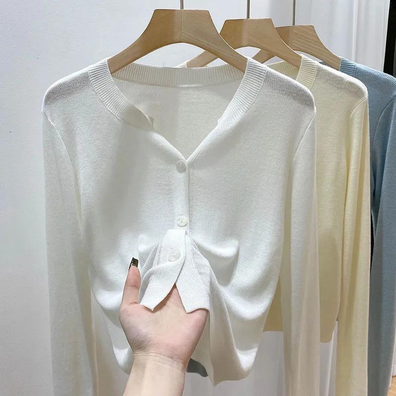Women's V-Neck Knit Cardigan Long Sleeve Slim Fit Casual Commute Top
