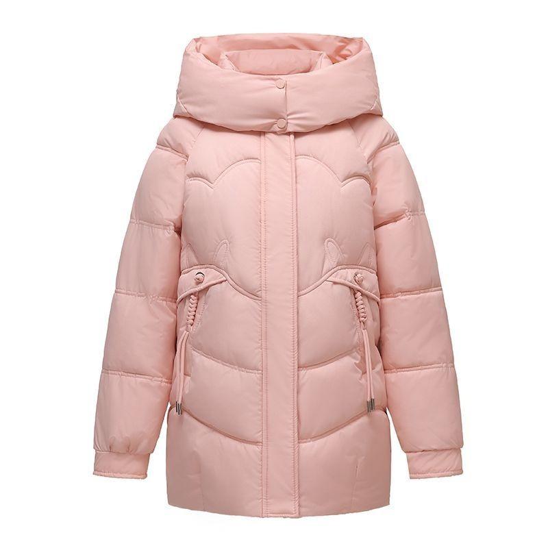 Women Winter Solid Color Mid Length Cotton Padded Coat Korean Loose Thick Warm Student Outerwear Jacket