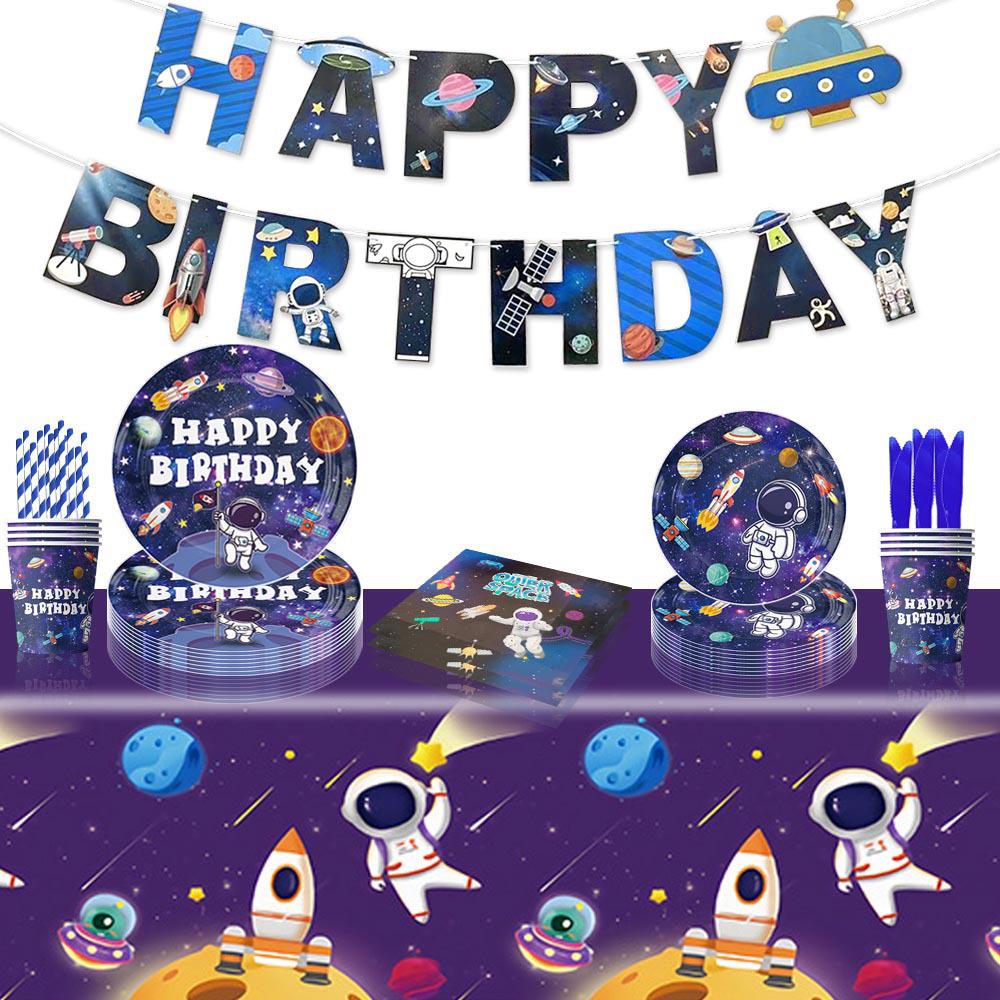 Space Astronaut Party Set: Bunting, Napkins, Plates, Tablecloth, Cutlery & Cards