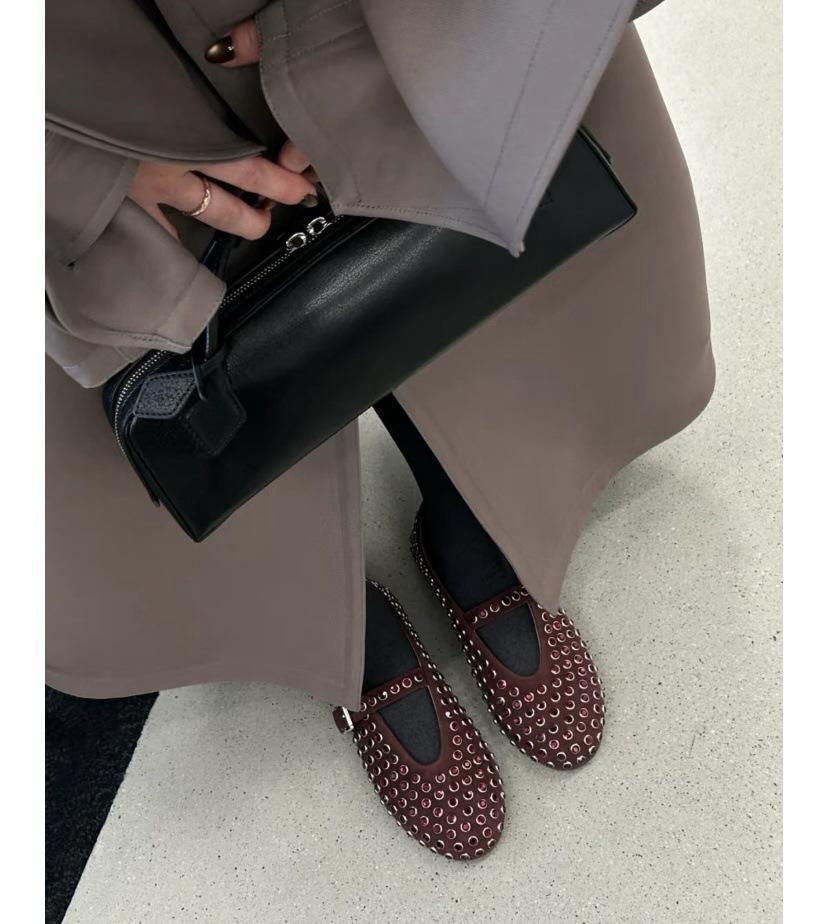 Migua Suede Crystal Mary Jane Flats with Rivets