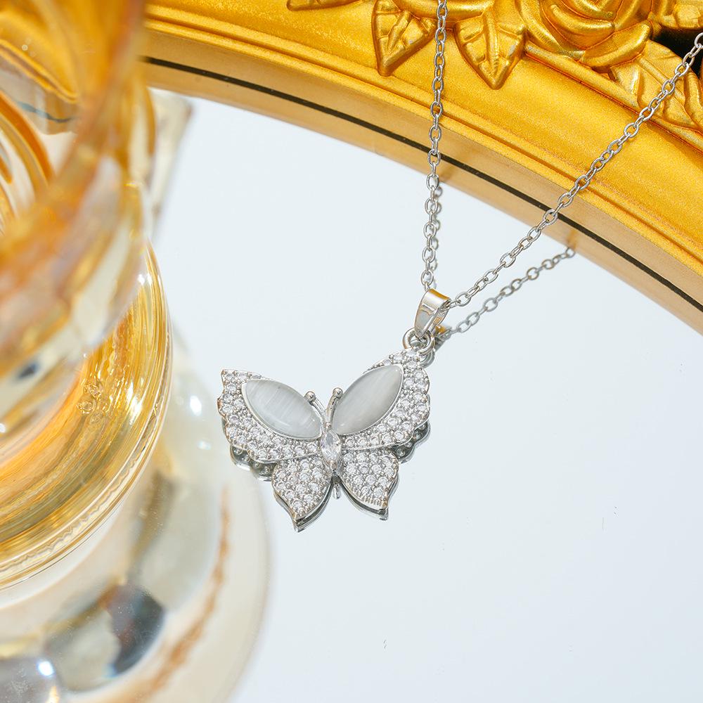 Titanium Steel Zircon Butterfly Pendant Necklace - Simple & Versatile Clavicle Accessory