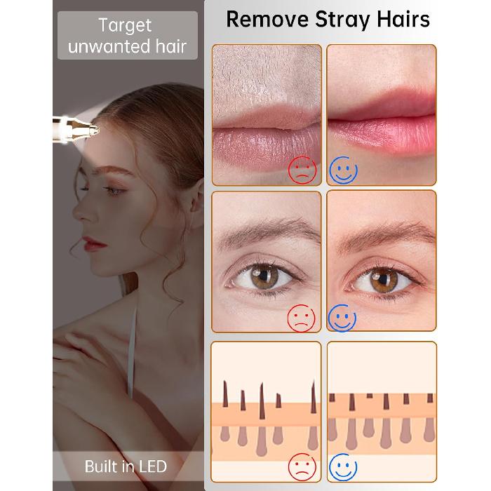 Триммер для бровей 2 в 1 для женщин, средство для удаления волос на лице, перезаряжаемое устройство для удаления волос, бритвы для лица со светодиодной подсветкой, средство для удаления волос на лице для