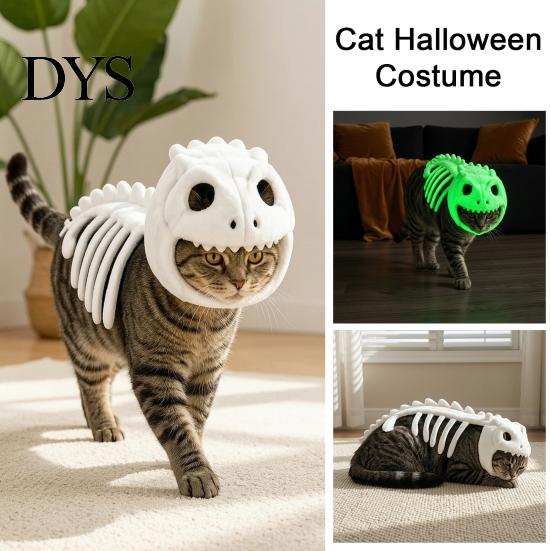 Funny Pet Party Outfit Dinosaur Skeleton Cat Costume, Glow-in-the-dark Outfit, Gift for Lovers Cute Plush Apparel Halloween, Cosplay Lightweight