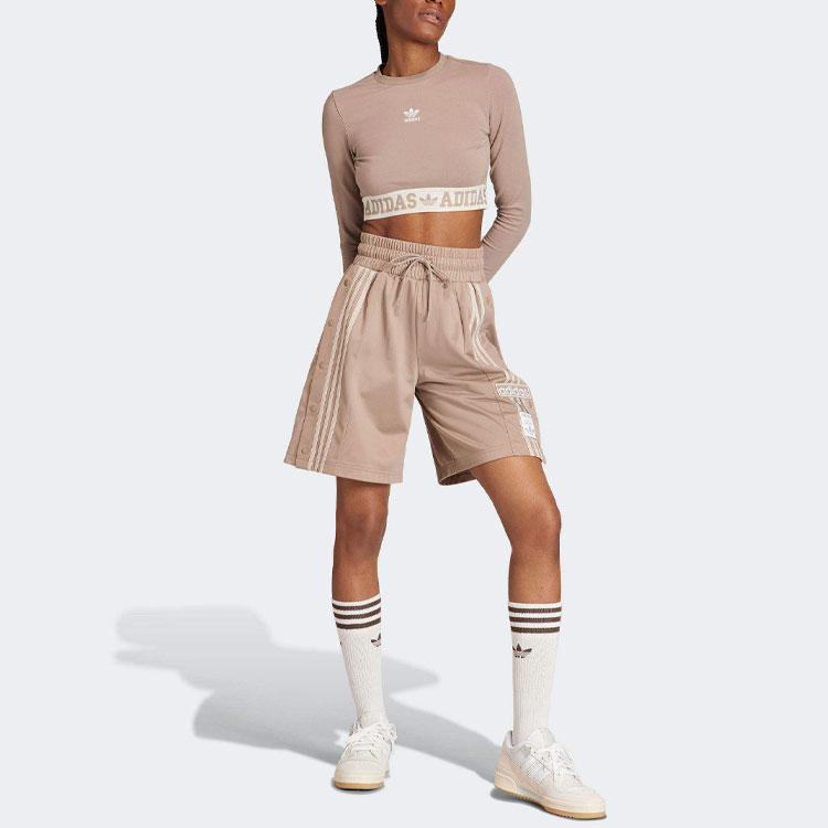 Adidas Originals Neutral Court Adibreak Letter Logo Print Striped Color Block Casual Shorts Women Shorts Brown IS5258