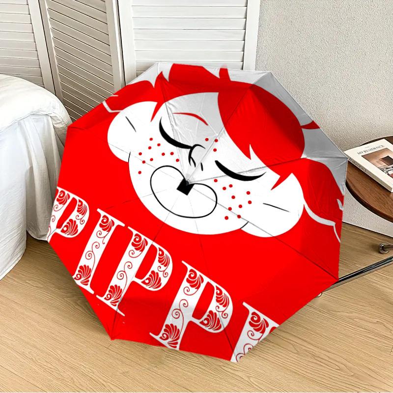 1pc Pippi Longstocking Adventure Automatic Folding Umbrella, Portable Collapsible Design, Casual Outdoor Accessory L1127009