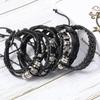 Men's Punk Skull Leather Bracelet Set Multi-Layer Gothic Rock Chain Bracelets Pentagram Charm Hip Hop Streetwear Badge Jewelry Accessories for Him