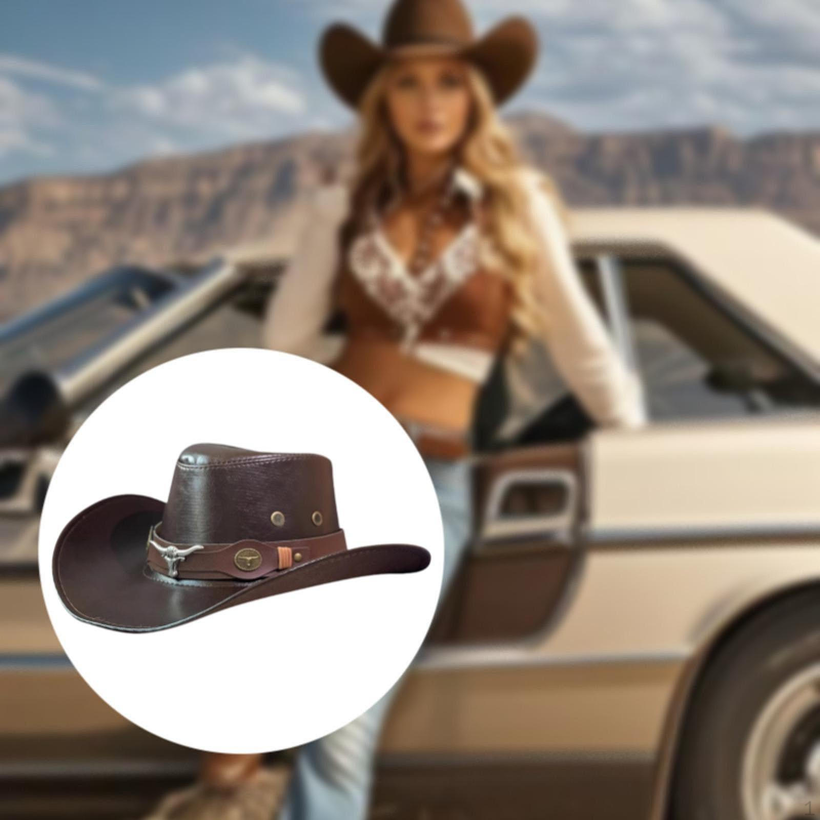 

Ковбойская шляпа Cowgirl Повседневная PU Кожа Удобная Защита от Солнца Dark Coffee