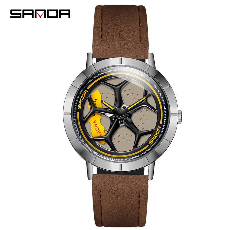 Sanda Men's Personalized Quartz Watch - Leather Strap, Waterproof, Rotating Dial