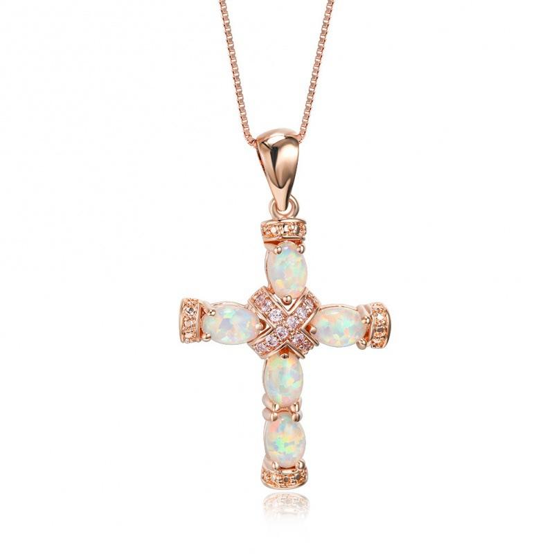 Wind pendant platinum cross cross strap diamond opal necklace exquisite ins wind