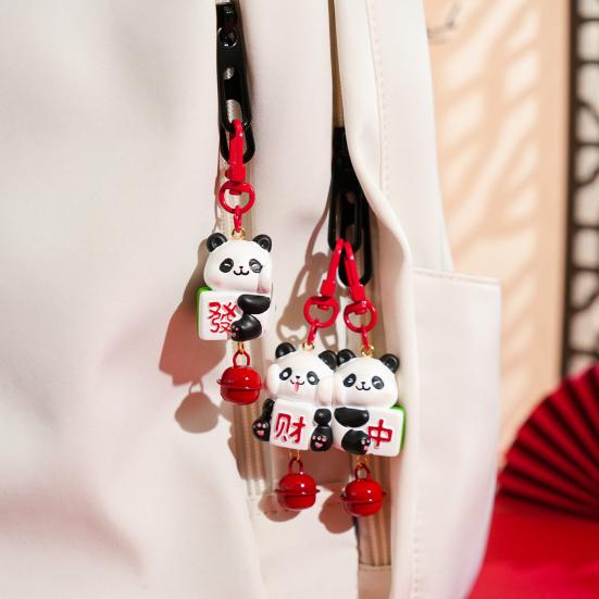 3Pcs Keychain Magnetic Mahjong Panda Doll Good Luck Charm Key Chain Backpack Bag Handbag Accessories