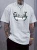 Skull & Bathtub Print T-shirt - Casual Crew Neck Short Sleeve Tee with Dramatic Graphic Design