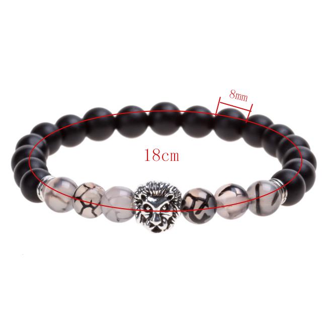 DouVei Natural Stone Lion Buddha Beaded Bracelet - Adjustable Alloy Charm Bracelet For Men & Women