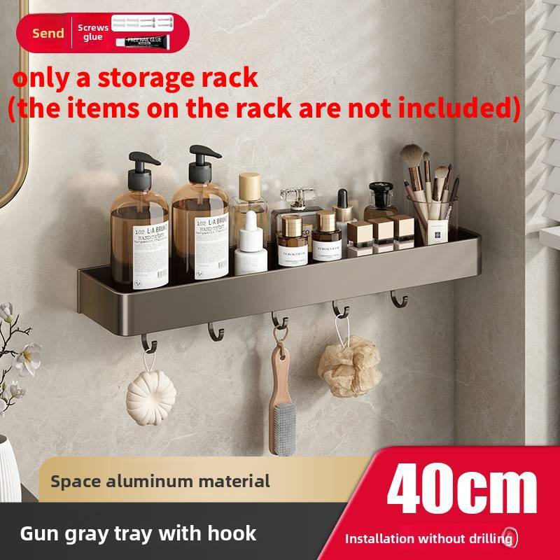 Gun Gray Aluminum Bathroom Shelving Unit For Shower And Toilet Storage