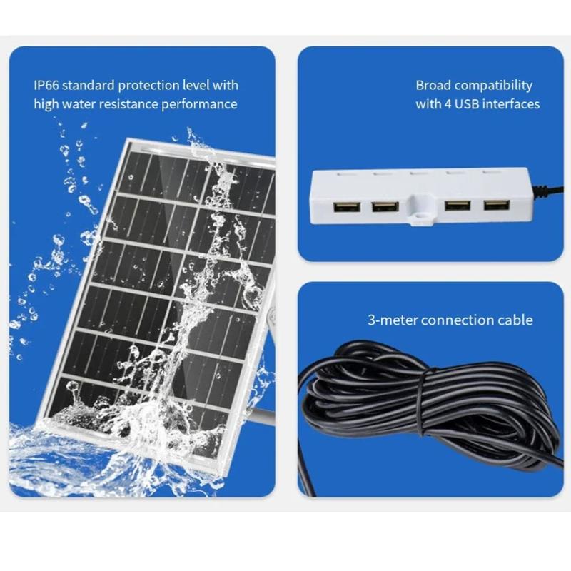 Solar Battery Charger 4 USB Ports Fast Charging Efficient Solar Absorption for Outdoor Trips Power Supply Emergency Backup