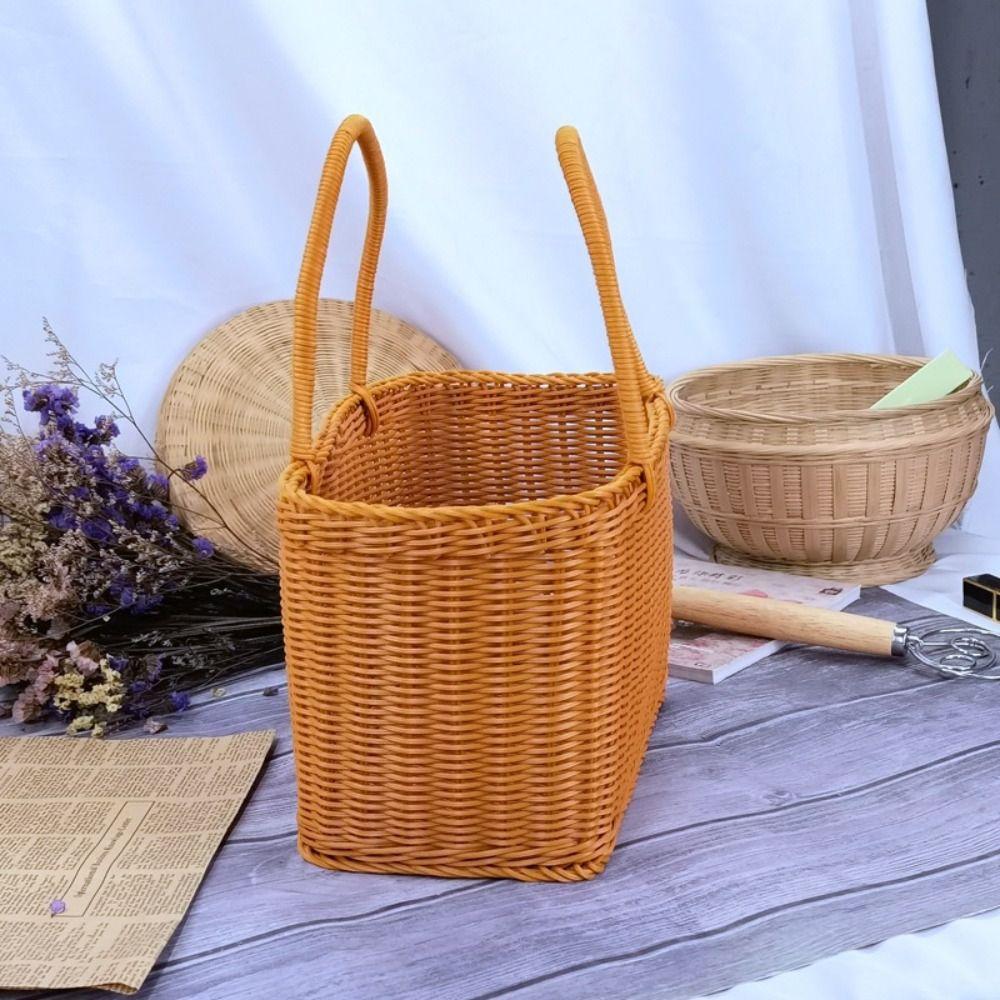 Rattan Picnic Basket With Handle Flower Basket Storage Basket Woven Basket  Vegetable