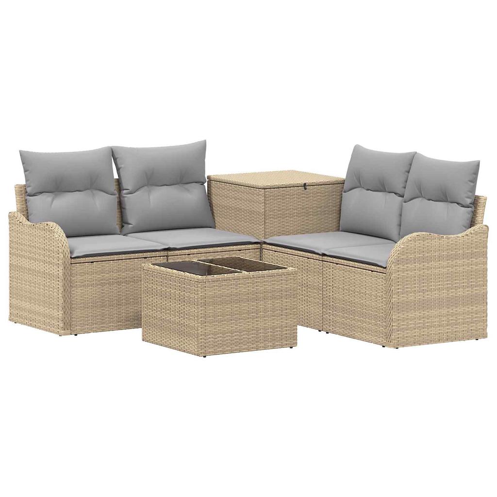 Sofa Set 6 Pieces Beige and Light Gray Poly Rattan and Steel