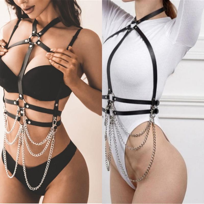 Cool Corsets Chain Harness Strap for Women Cool PU Corsets Waist Strap Cosplay Costume Adjust Shoulder Strap Belt