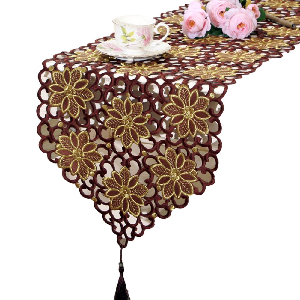 Classic Flower Embroidered Dining Coffee Table Runner Placemat Cover Home Decor