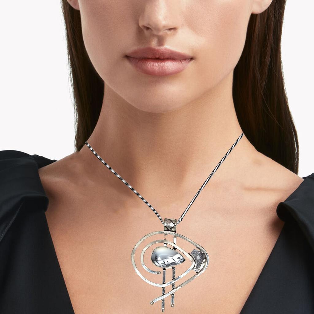 Opal Pendant Gemstone Silver 2.5" Jewelry  Dendritic Handmade Ethnic