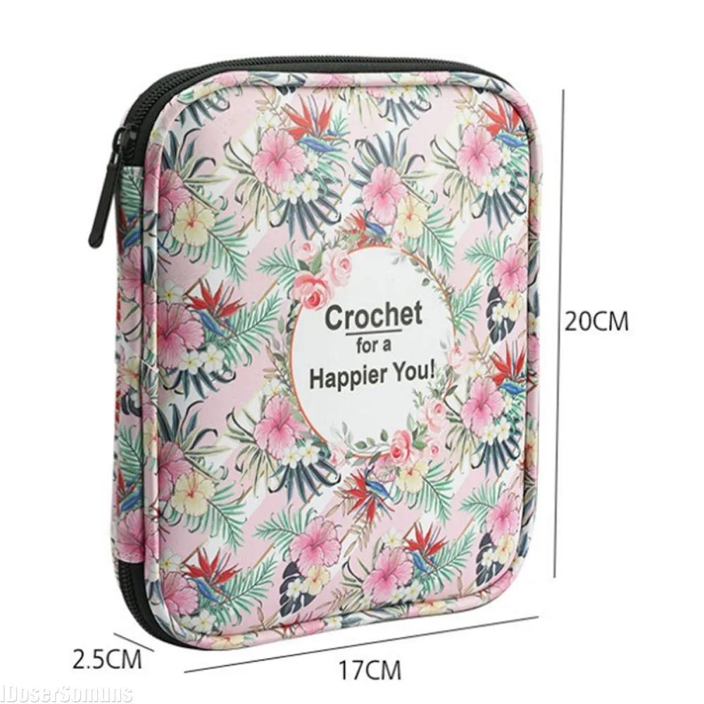 Kwiatowy Zestaw do Robienia na Drutach Ręcznych Szydełko Zapinana Wodoodporna Torba do Przechowywania DIY Drukowana Torba do Przechowywania Zestaw Igieł do Swetra Torba do Przechowywania